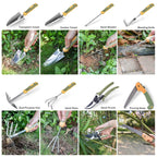 Garden Tool Set, WisaKey 9 Piece Stainless Steel Heavy Duty Gardening Hand Tools Durable Garden Tool Bag Gardening Gifts for Women and Men Fathers Day for Dad Husband