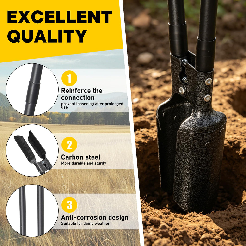 THANKSFINE Post Hole Digger Manual, 57" Fence Post Digger with Carbon Steel Blades, Adjustable Long-Handle Plant Hole Digging Tool, Garden Hole Digger, Trench Digger for Fences, Plants & Soil