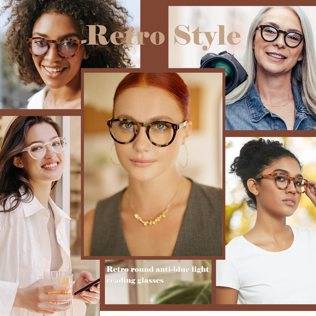 EASY READ Retro Round Blue Light Blocking Reading Glasses for Women,Anti UV Readers for Women with Spring Hinge(Clear,+1.50)