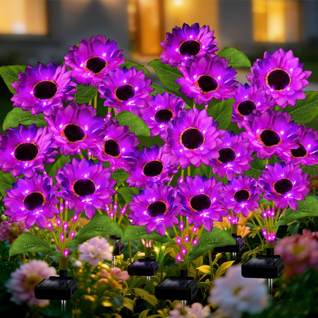 ANGMLN Solar Garden Lights 6 Pack 36 Solar Sunflower Lights, Waterproof Solar Purple Flower Light for Outdoor Decoration, Decorative Stakes for Yard,Landscape,Patio,Gifts for Women