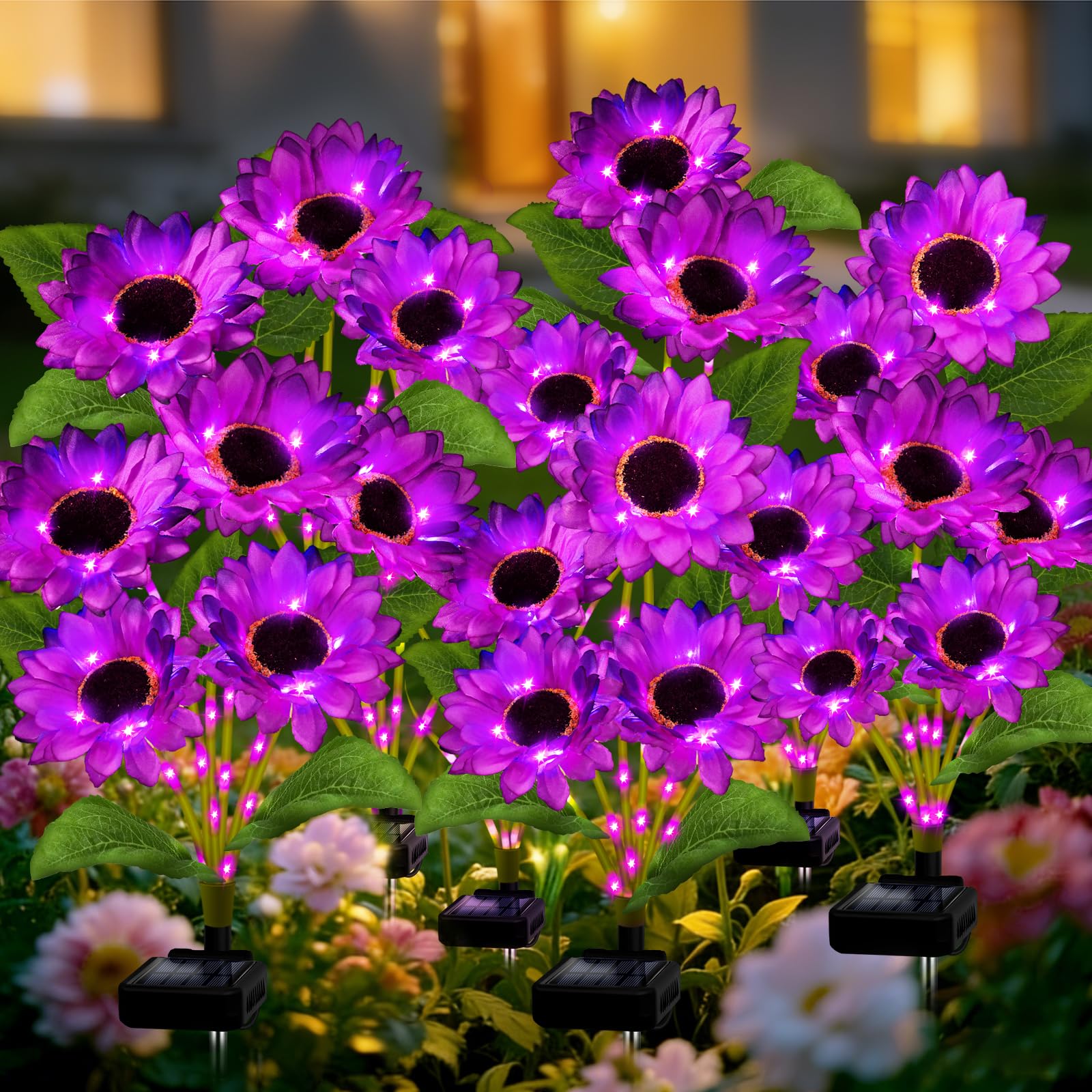 ANGMLN Solar Garden Lights 6 Pack 36 Solar Sunflower Lights, Waterproof Solar Purple Flower Light for Outdoor Decoration, Decorative Stakes for Yard,Landscape,Patio,Gifts for Women