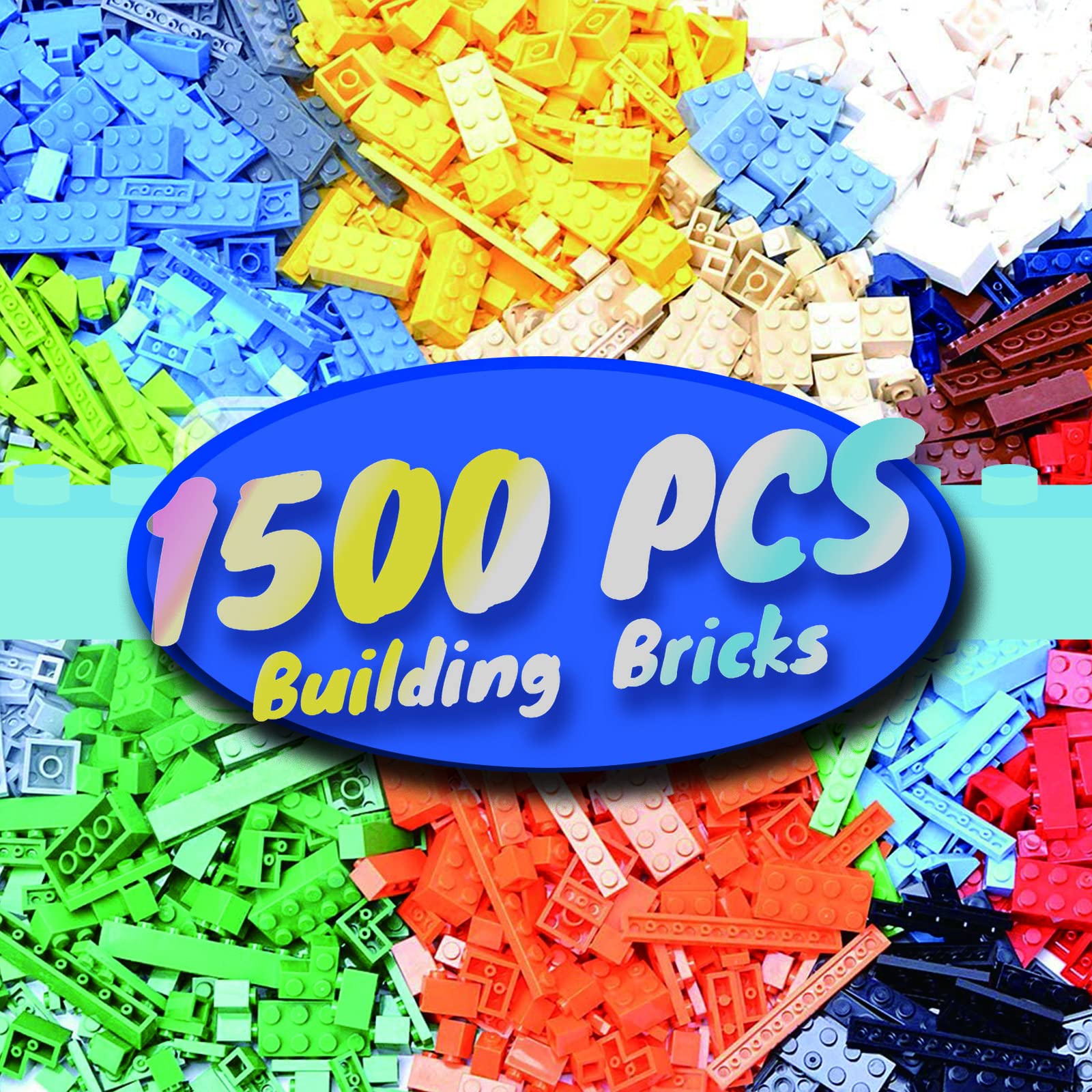 HUIZDQ 1500 Pieces Building Bricks, Classic Bulk Small Blocks, Classic Bricks Set Basic Building Blocks Compatible with All Major Brands