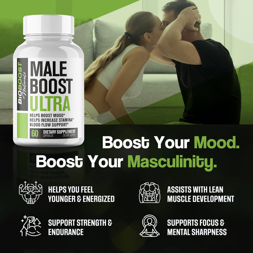 Nutrimend IQ Male Boost Ultra - The Ultimate Male Supplement - Fast Acting Blood Flow Support - Gain Muscle, Strength, Stamina - Overall Test Level Support - HornyGoatWeed + 8 More - 60 Capsules
