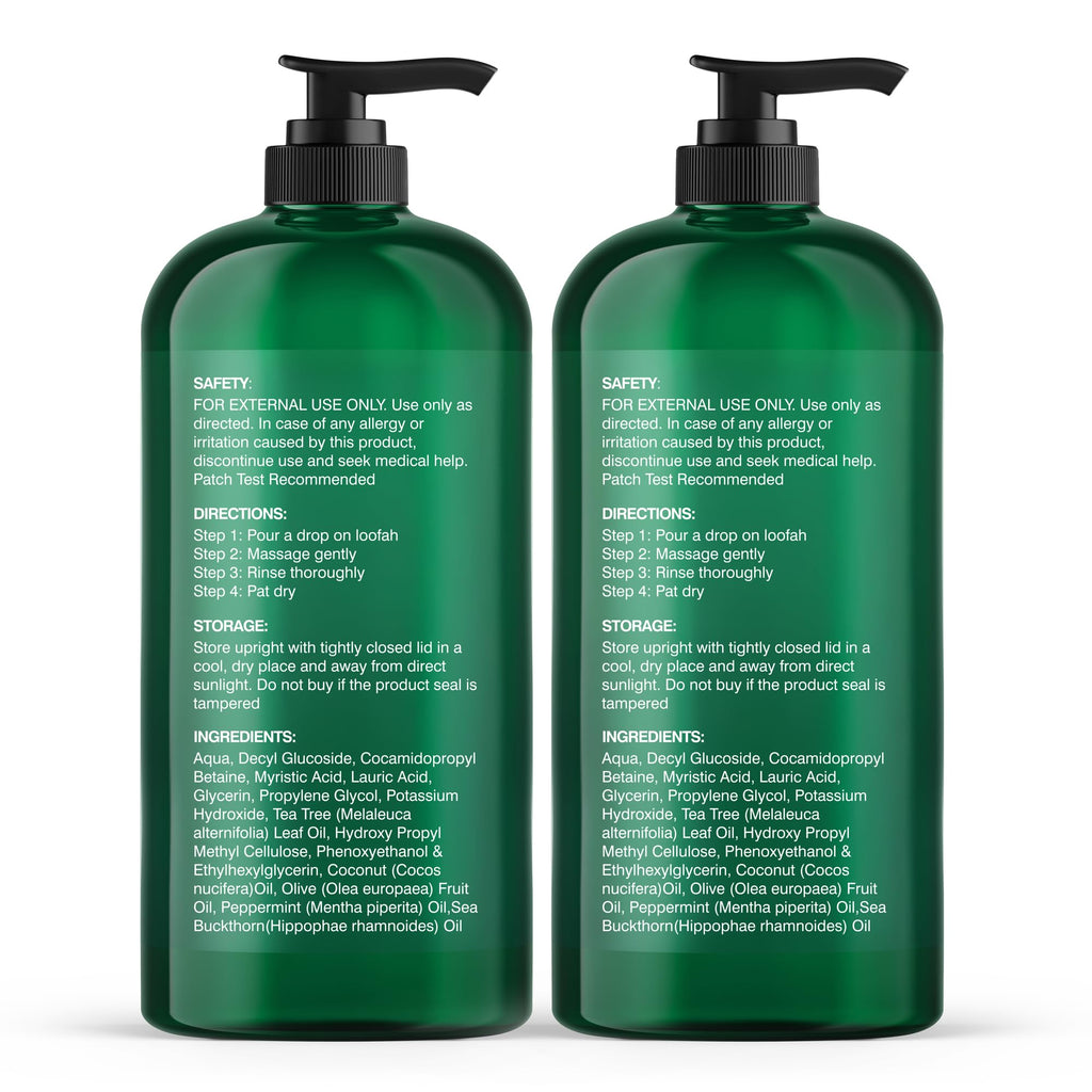 Botanic Hearth Tea Tree Body Wash 16 fl oz (2 Pack) Natural Antifungal & Odor Control Shower Gel for Acne, Athlete’s Foot, Ringworm, Jock Itch, Healthy Skin, Sulfate & Paraben Free, for Men & Women