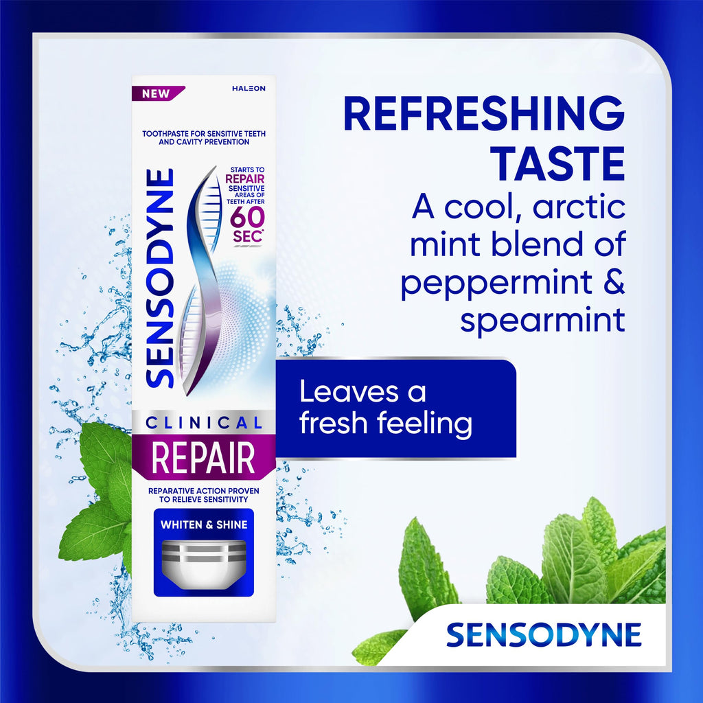 Sensodyne Clinical Repair Whiten & Shine Toothpaste for Sensitivity Relief, 3.4 oz (3 Pack)