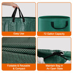 Kendo 72 Gallon Reusable Yard Bags, Heavy Duty 3 PCS Garden Leaf Bags with 4 Reinforced Handles for Fall Leaf Cleanup Grass Clippings Camping Trash