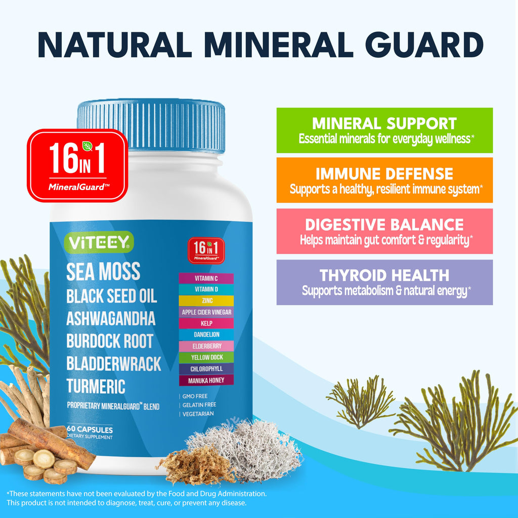Viteey Sea Moss Capsules with Black Seed Oil - 16in1 MineralGuard