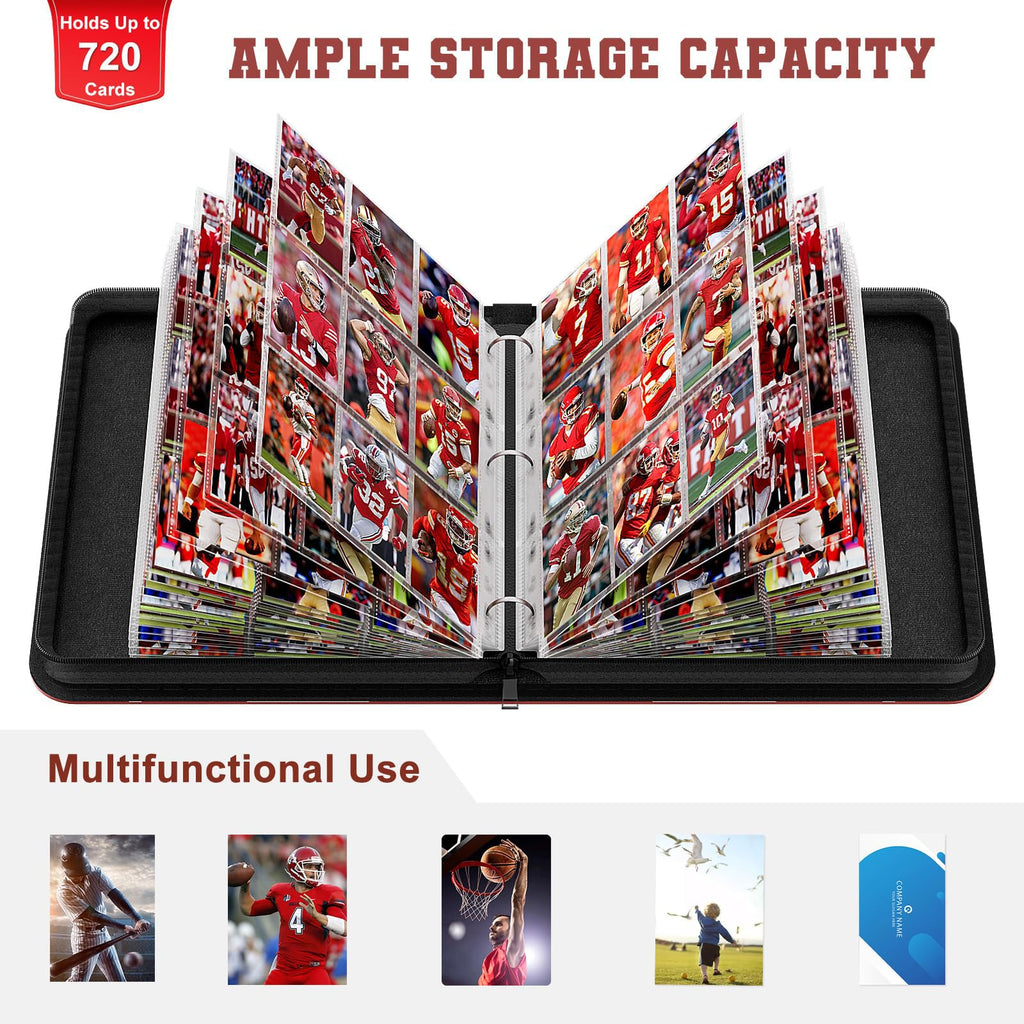 Mlikero 720 Pockets Football Card Binder, Sports Card Binder with Card Display Design, Premium Card Ablums with Sports Pattern Wristband Fit for Football Cards 2025