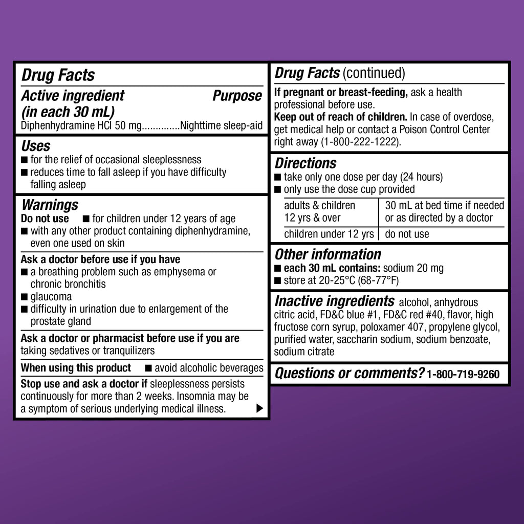 Amazon Basic Care Nighttime Sleep-Aid Liquid for Adults, Helps Fall Asleep Fast, Diphenhydramine HCl 50 mg, Mixed Berry Flavor, 12 fl oz (Pack of 1)