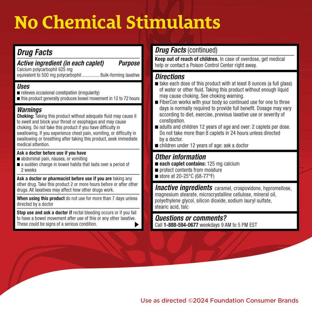 FiberCon Fiber Therapy Coated Caplets, Safe, Simple & Comfortable Insoluble Fiber for Bowel Irregularity, Comfortable Constipation Relief with No Gas or Bloating, 140 Caplets (Pack of 2)