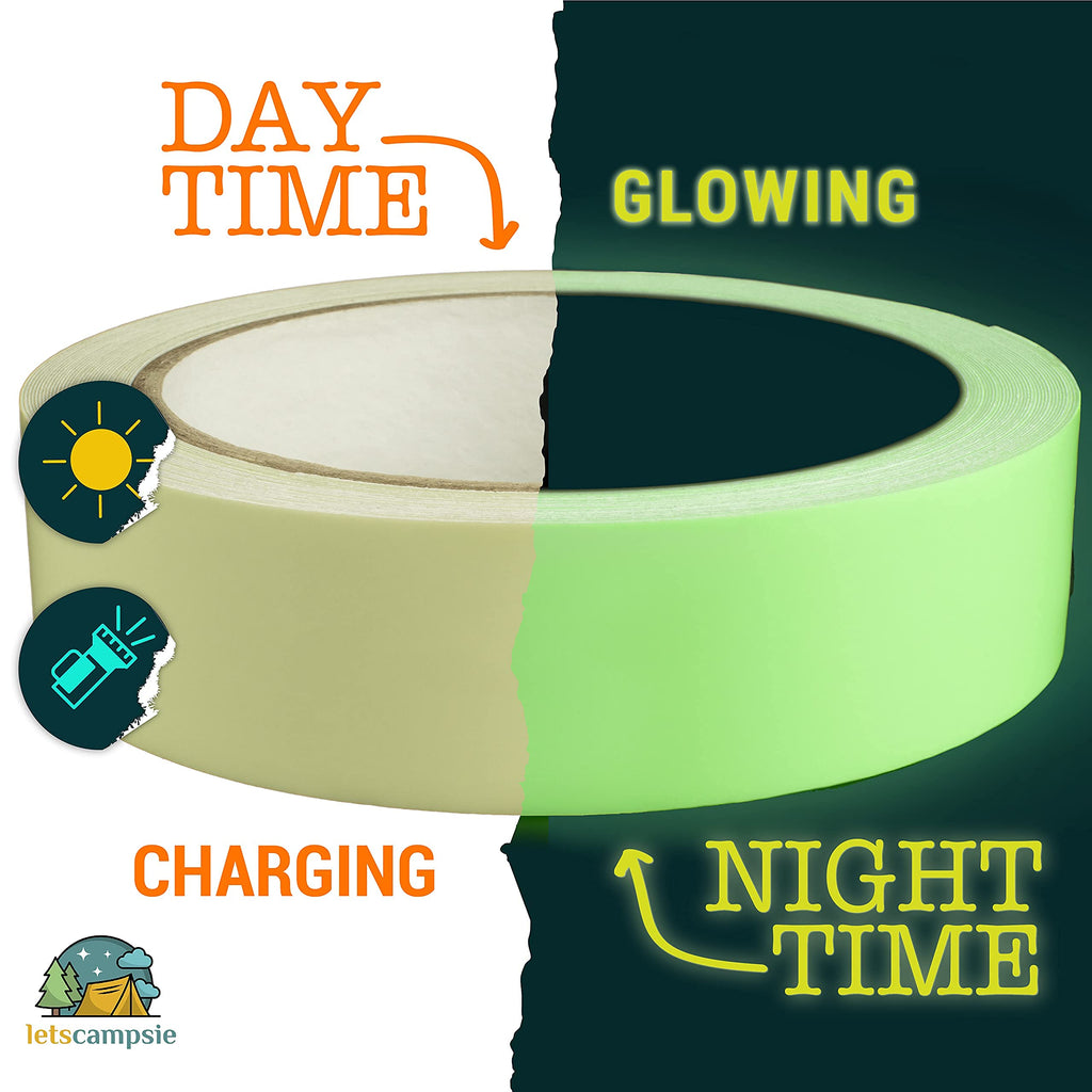 LetsCampsie Glow in The Dark Tape – 30ft x 1inch – Premium Industrial Grade Interior and Exterior Luminous Glow Tape to Help See Objects at Night and Outdoors