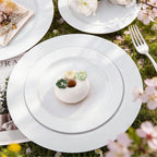 FLOWERCAT 60PCS White Plastic Plates - Heavy Duty White Disposable Plates for Mother's Day/Birthday Party/Wedding -serve for 30 guests Include 30PCS 10.25" & 30PCS 7.5" Plates for Party