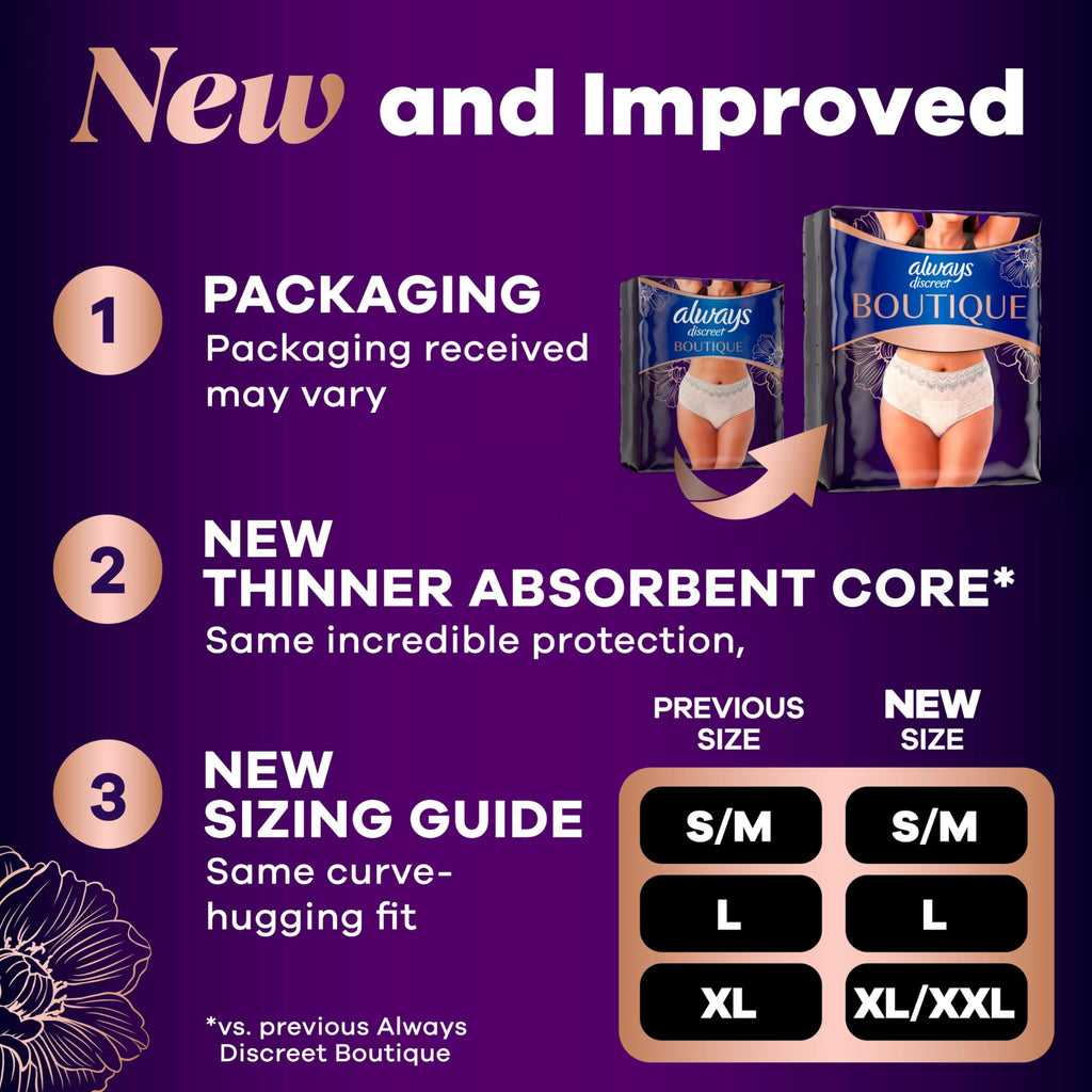 Always Discreet Boutique Incontinence and Postpartum Underwear for Women, Maximum Protection, Small/Medium, Rosy, 12 Count (Pack of 3)
