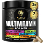 Alpha Tribe Multivitamin for Men with Sea Moss, Black Seed Oil, Ashwagandha, Turmeric Bladderwrack, Burdock,Vitamin C, Elderberry, Manuka, Yellow Dock | Daily Men's Vitamins and Minerals Supplement