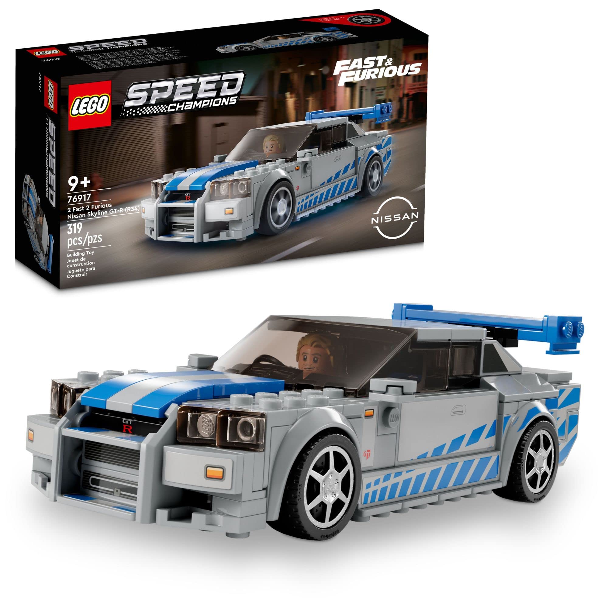 LEGO Speed Champions 2 Fast 2 Furious Nissan Skyline GT-R (R34), Race Car Toy Model Building Kit, Collectible with Racer Minifigure, 2023 Set for Kids, Boys and Girls Ages 9 and Up 76917