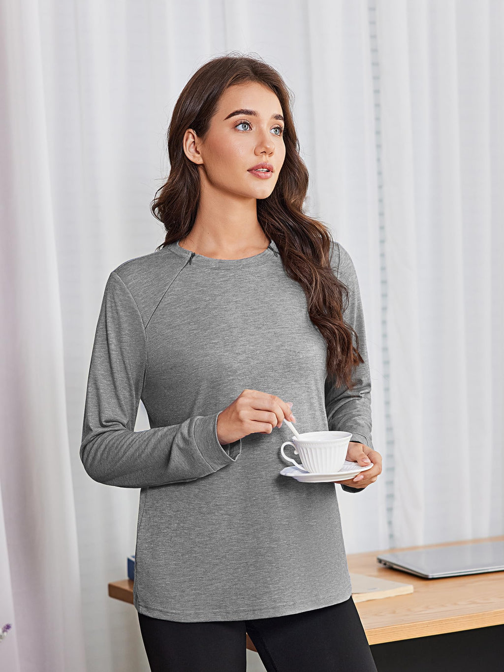Deyeek Port Shirts for Women Chemo Patients Dialysis Sweatshirts with Arm Zipper Tear Away Long Sleeve Chemotherapy Must Haves Light Gray L