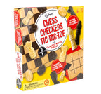 Regal Games - Reversible Wooden Board for Chess, Checkers & Tic-Tac-Toe - 24 Interlocking Wooden Checkers and 32 Standard Chess Pieces - for Age 8 to Adult for Family Fun