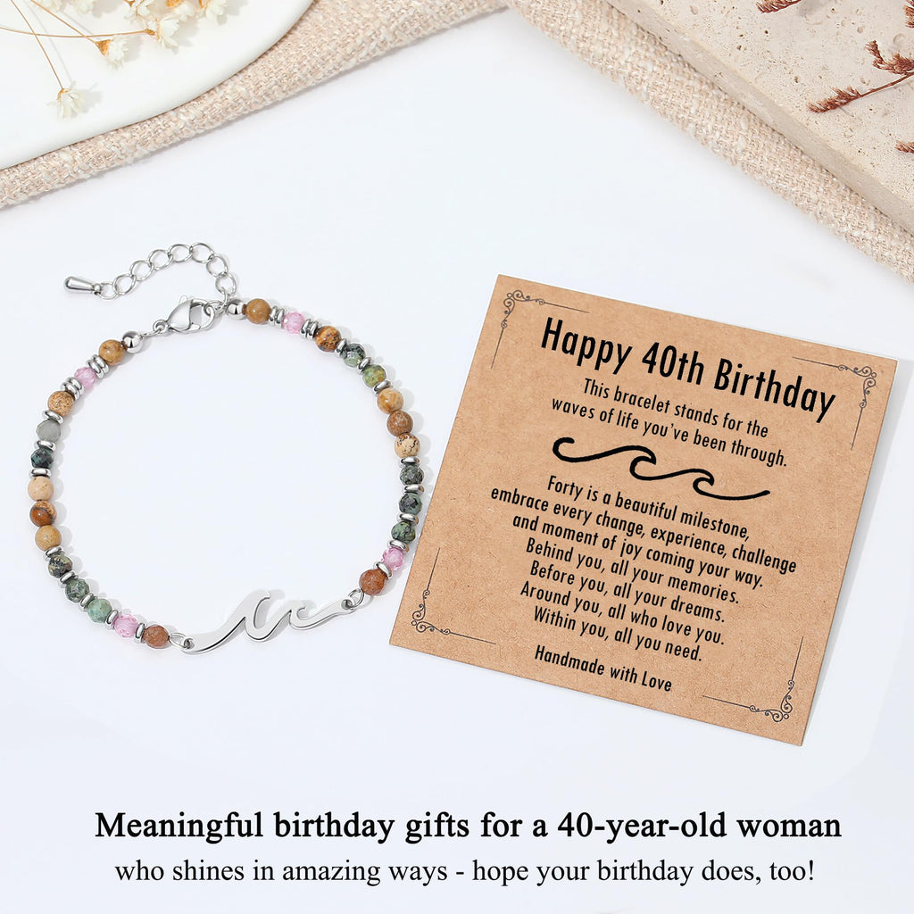 40th Birthday Gifts Women, 40th Birthday Decorations Wave Bracelet