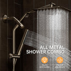 Veken All Metal 10" Brushed Nickel Shower Head with Handheld, Luxurious Square Double Rain Shower Heads with Power-wash Hand Held, Dual High Pressure Detachable Rainfall Showerhead,Bathroom Upgrade