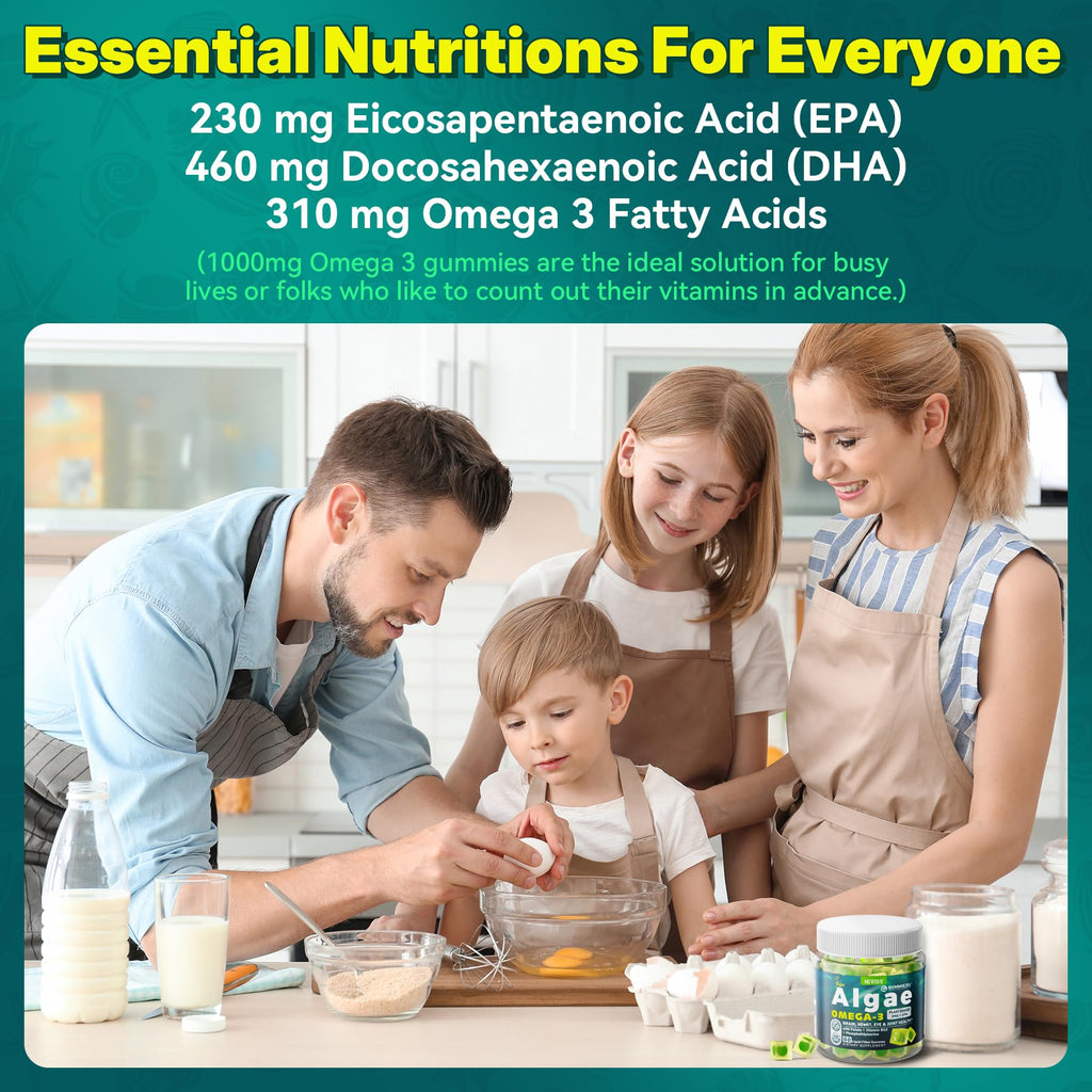 2 Pack Algae Omega 3 Gummies 1000mg, Plant Based DHA 460mg & EPA 230mg, Omega 3 Fish Oil Alternative for Adults, Plus MethylFolate, Vitamin B12, Phosphatidylserine, No Fishy Taste, Vegan, Sugar Free