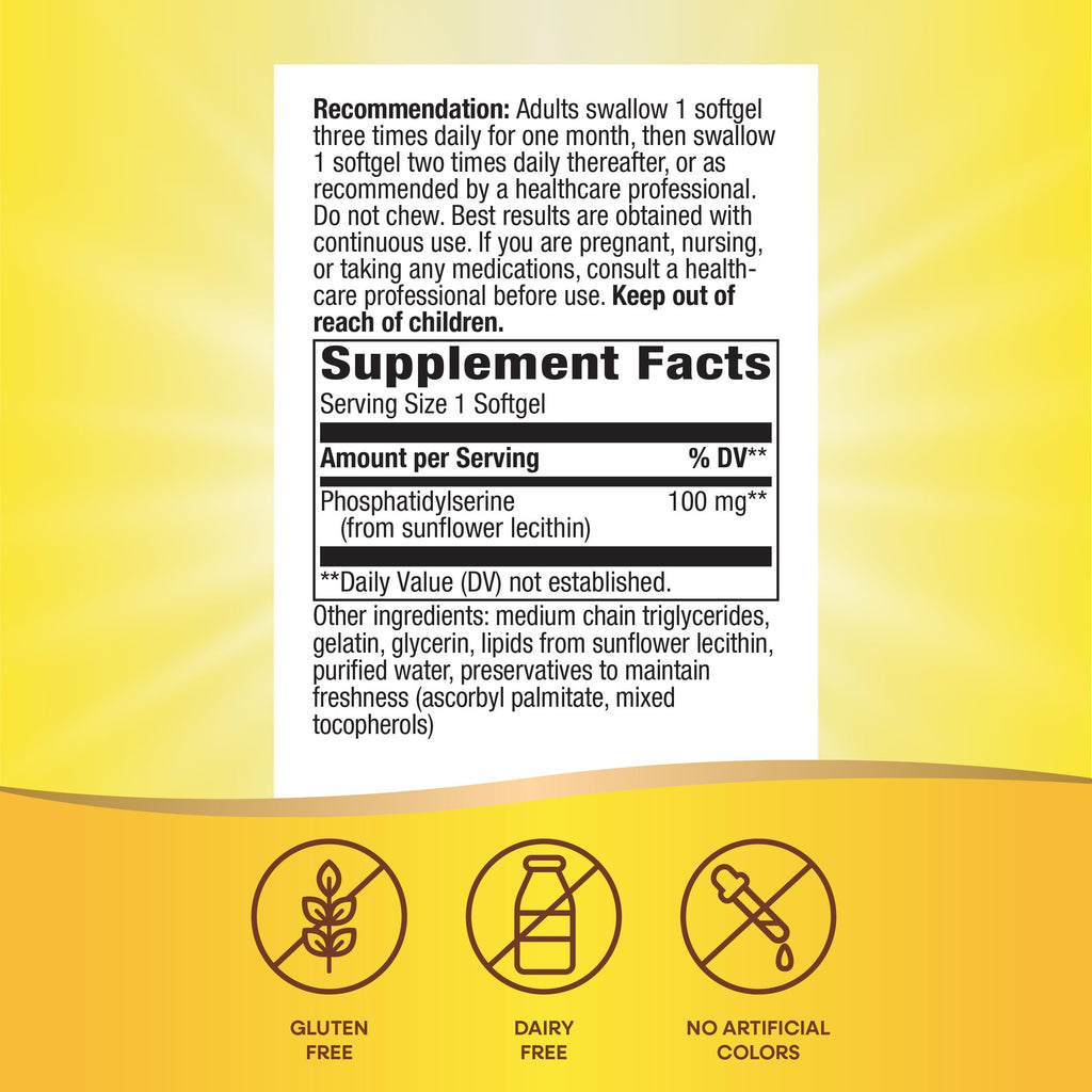 Nature's Way Phosphatidylserine, Supports Brain Function*, 100 mg per Serving, 60 Softgels (Packaging May Vary)