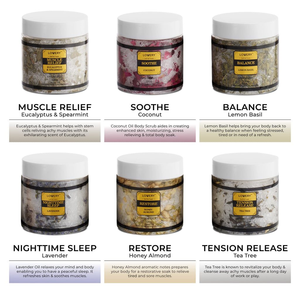 Gifts for Women Who Have Everything, Epsom Bath Salts Gift Basket Set, Relaxing Self Care Salt W/Essential Oil, Christmas Gifts for Mom, Lavender, Eucalyptus, Lemon, Coconut, Tea Tree, Honey Almond