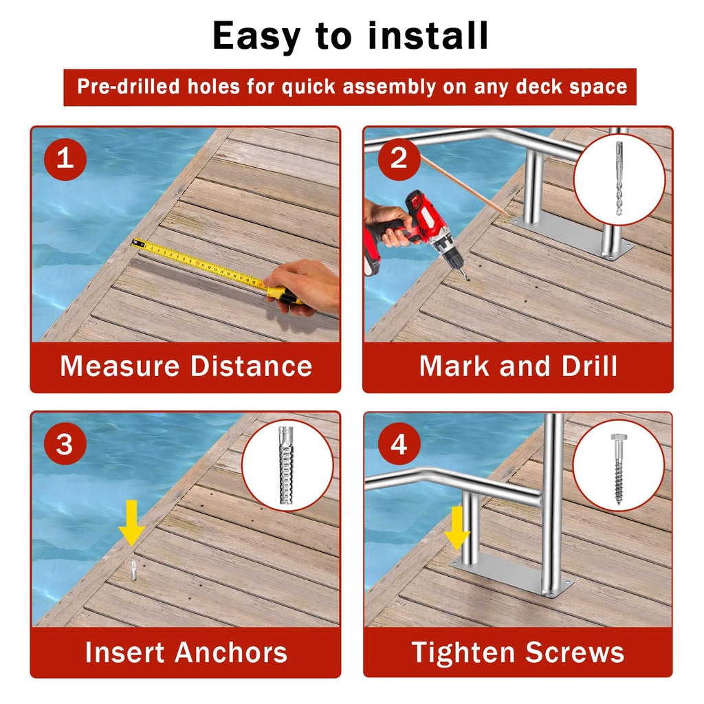 Garvee Pool Handrail 55"x32", Pool Railings for Inground Pools, Safety Handrails 375lbs Load Capacity, 304 Stainless Steel Stair Rail with Grip Cover