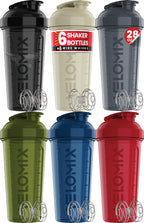 VELOMIX -6 PACK- 28 oz Protein Shaker Bottle for Protein Mixes - 6x Wire Whisk | Leak Proof Shaker Cups for Protein Shakes | Protein Shaker Bottle Pack | Protein Shake Cup (Stealth Edition)
