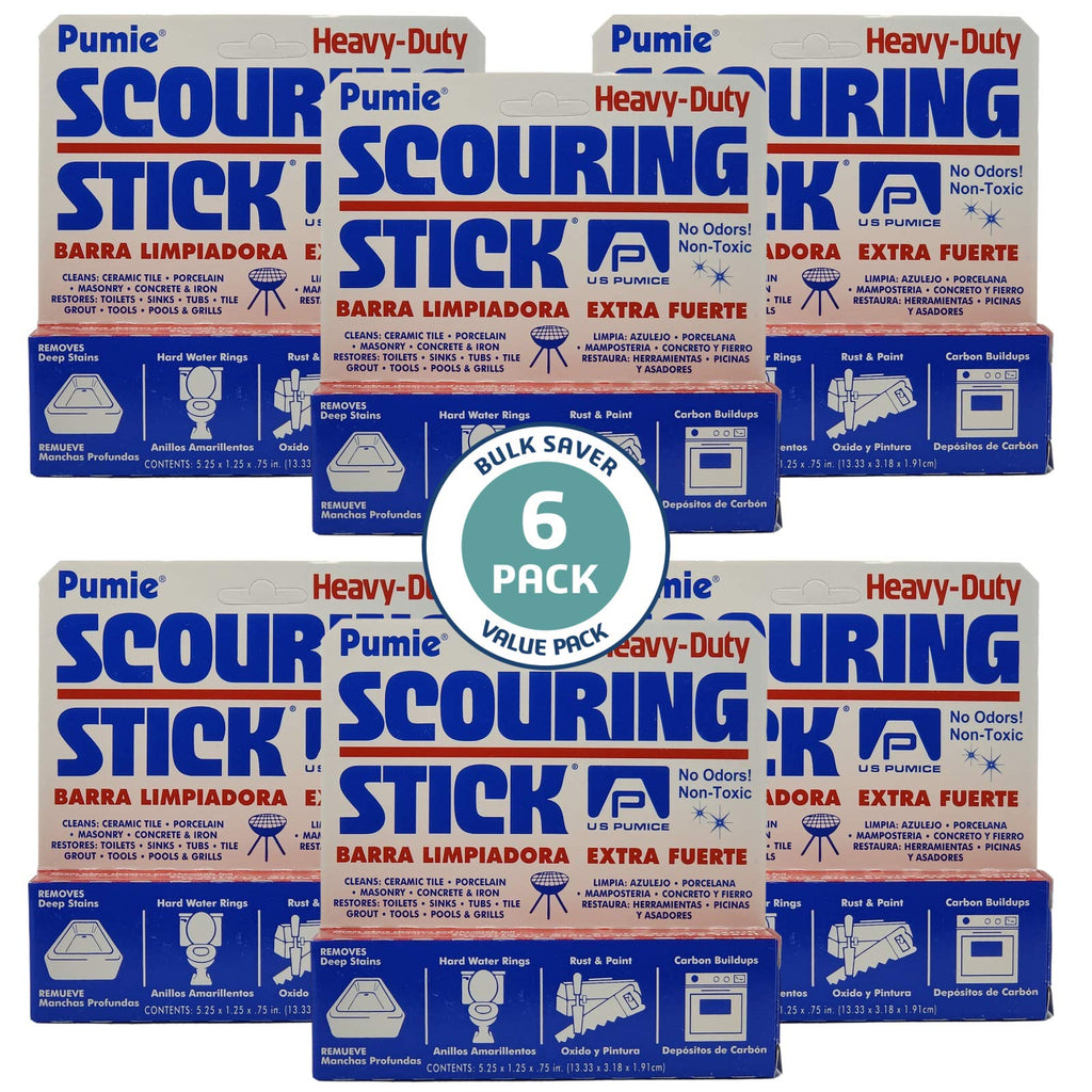 6-Pack PUMIE HDW Scouring Stick for Toilet Bowl Cleaning, Cleans Toilet Bowl Hard Water Rings, Buildups, Rust & Tough Stains, Perfect Pumice Stone for Cleaning Bathtub, Pools, Kitchens, Sinks & Grills