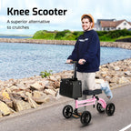 VitaSophy Knee Scooter with Disc Brake, Steerable Knee Walker for Adults,Foldable Rover Scooter for Broken Foot Injured Leg Crutch,Pink