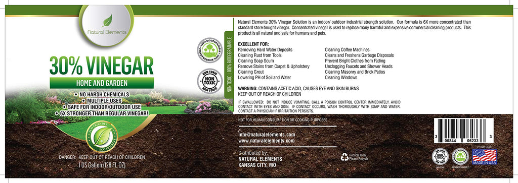 Natural Elements 30% Vinegar | (4) 1 Gallon Pack | Home and Garden Vinegar