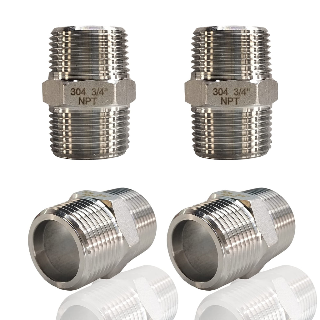 4PCS 3/4" x 3/4" NPT Male Hex Nipple Pipe Fittings, 304 Stainless Steel 3/4 inch MNPT Threaded Pipe Adapter Fittings Equal Nipples Straight Connector
