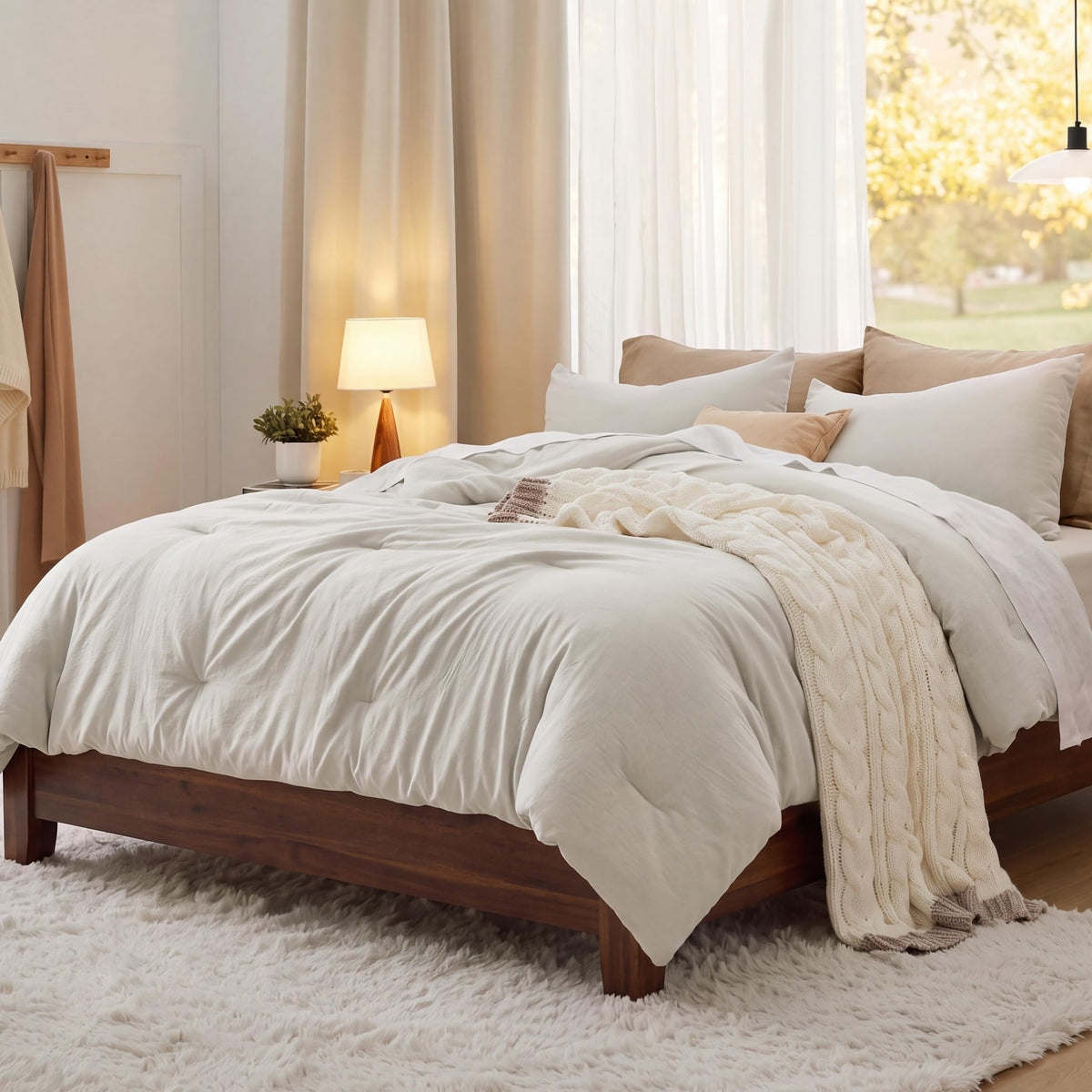 Bedsure King Size Comforter Set, Prewashed Bedding Beige