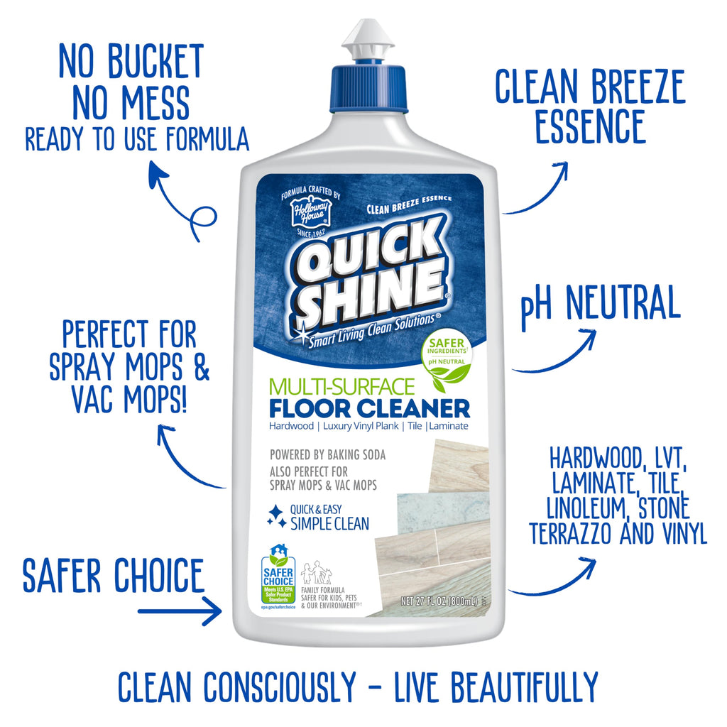 Quick Shine Multi Surface Floor Cleaner & Floor Polish w/Clean Shine Technology 2-27oz Bottles | Use on Hardwood, Laminate, Luxury Vinyl Plank, Tile & Stone | Safer Choice Formulas