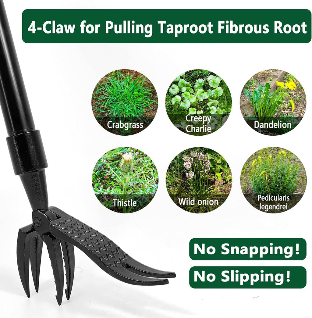 Upgraded Weed Puller Tool Stand Up Heavy Duty: Alloy Long Handle & 4-Claw Steel Head Design, Durable And Lightweight Weeding Tool Gardening Supplies - No Need to Bend Over Or Kneel Down to Weed Easily