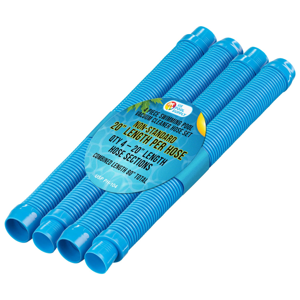 U.S. Pool Supply Professional Swimming Pool Vacuum Cleaner Hoses, Shorter 20" Sections, 4 Pieces - Extension Replacement Hoses 1.5" Cuffs Flexible Spiral Wound - Fits Most Brands of Automatic Cleaners