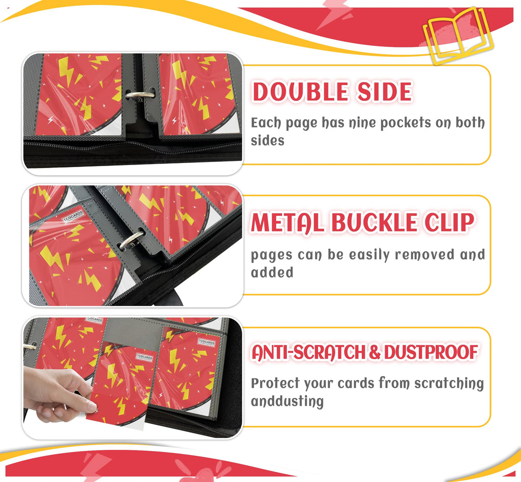 Trading Card Binder 9 Pocket,Card Binder 900 Pockets,Card Book Holder Cards with 50 Removable Sleeves,3-Ring Zip Design MTG/TCG/Sport Collectible Trading Card Albums Gifts for Boys and Girls (Red)