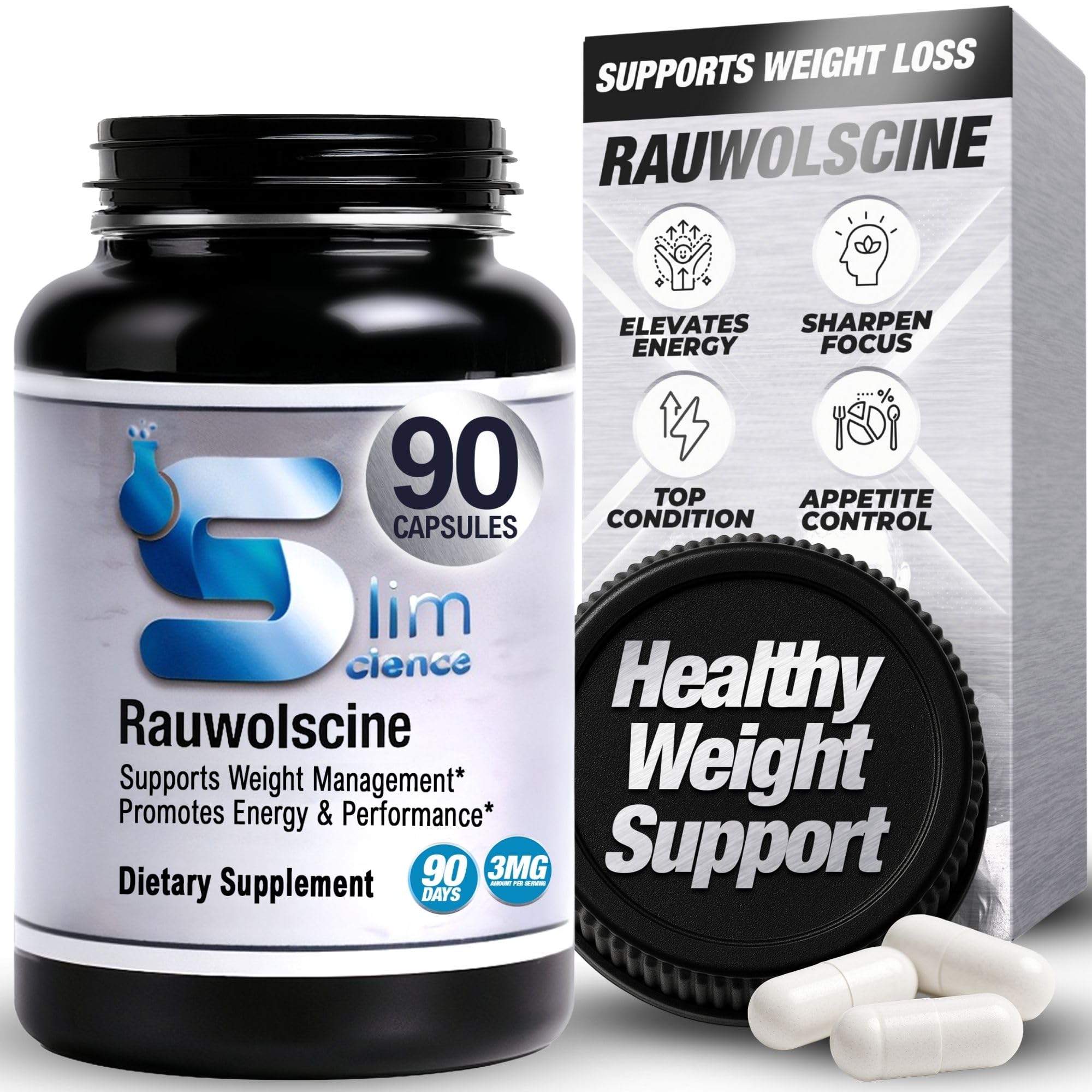 Slim Science Rauwolscine Yohimbine HCL Dietary Supplement - 3mg Per Capsule, 90 Capsules Once a Day | Supports Energy, Focus, Performance and Healthy Metabolism