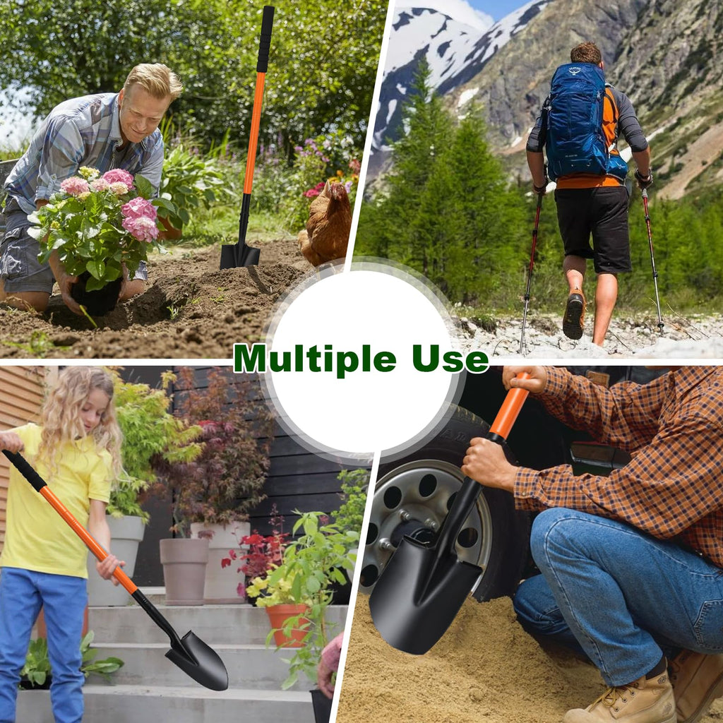 Small Shovel 43.3Inch Durable Metal Shovel for Digging Small Spade Shovel Garden Shovel for Gardening Digging Camping Farming and Outdoors, Orange