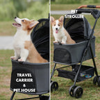 Zoosky 3 in 1 Pet Stroller with Removable Carrier, Folding Stroller for Small/Medium Dogs and Cats, Waterproof, All-Terrain, with Sun Shades, Car Seat