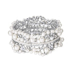 EVER FAITH Crystal Pearl Flower Bridal Stretch Bracelet for Women Bride