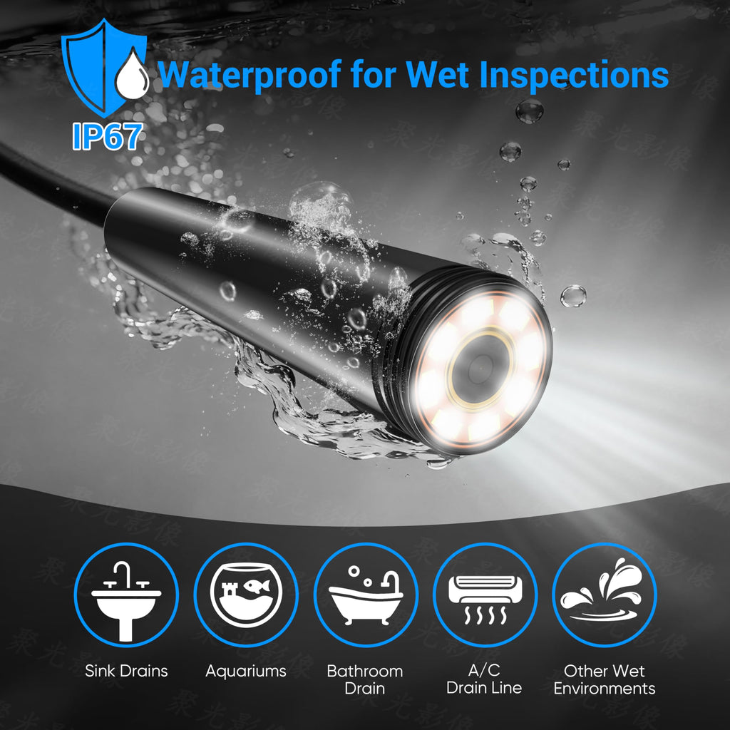Endoscope Camera with Light,1920P HD Borescope with 8 Adjustable LED Lights, Endoscope with Semi-Rigid Snake Cable, IP67 Waterproof Inspection Borescope for iOS and Android-16.4ft Single Lens