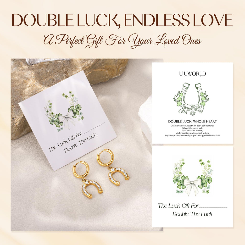 Gold Dangle Earrings for Women,Horseshoe Hoop Huggie Earrings with Heart Cubic Zirconia Hypoallergenic Lightweight Dangling Earrings Lucky Jewelry Gifts Perfect for Christmas,Birthday,Anniversary
