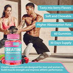 Creatine for Women, Creatine Monohydrate Gummies - No Bloating - Pre and Post Workout Chewables Supplement with Taurine & B6 - for Recovery, Strength, Energy & Booty, Performance, 60 Counts