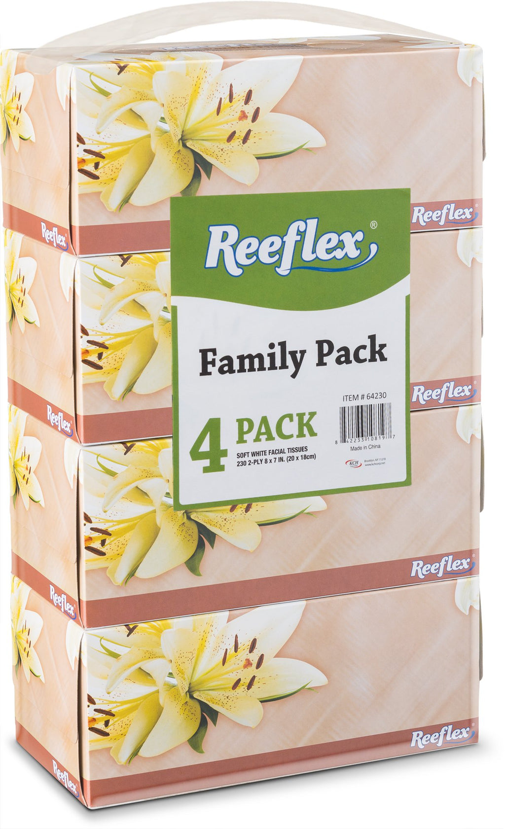 Reeflex Premium Facial Tissues 230 Sheets Per Box, 2-Ply Soft Touch, Gentle and Durable in A Stylish Box - 4 Total Boxes, 920 Sheets Family Pack