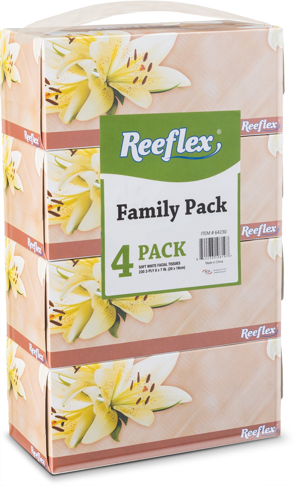 Reeflex Premium Facial Tissues 230 Sheets Per Box, 2-Ply Soft Touch, Gentle and Durable in A Stylish Box - 4 Total Boxes, 920 Sheets Family Pack