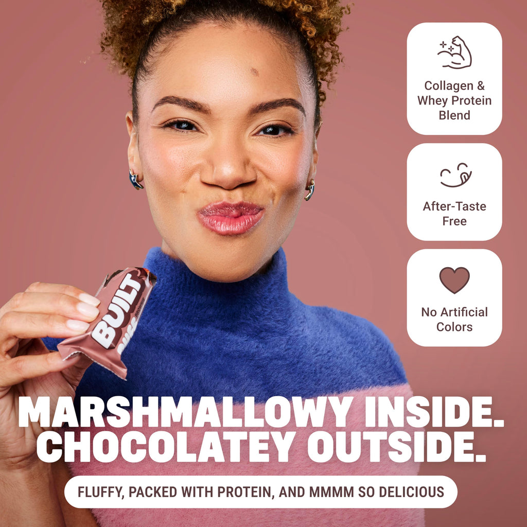 BUILT Bar Puff Protein Bars - Brownie Batter - 17g Protein Snack Bars with Collagen - Calorie Conscious & Gluten Free - 12 Count