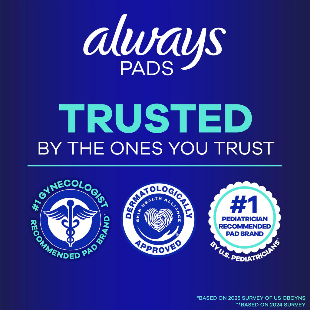Always Maxi Overnight Pads with Wings for Women, Size 4, Overnight Absorbency, Unscented, 84 Count (3 Packs of 28)