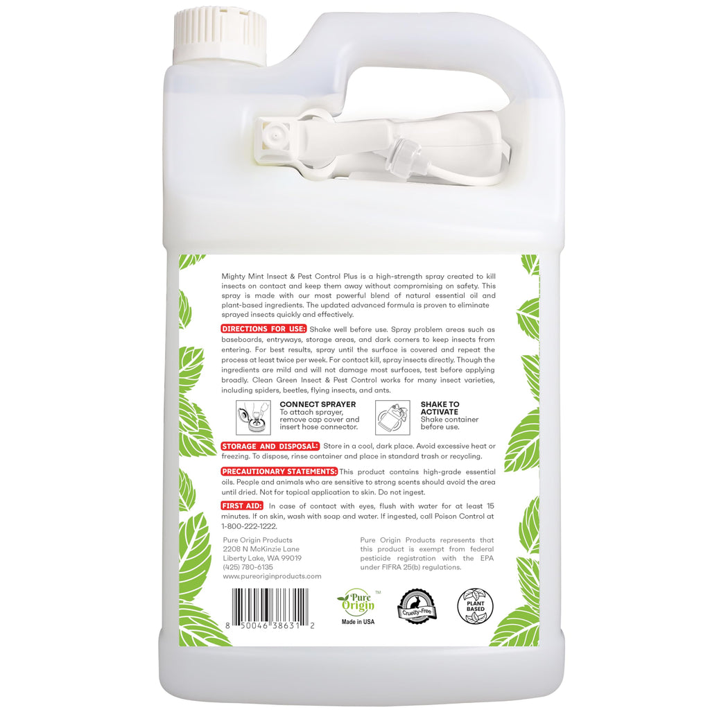 Mighty Mint Peppermint Oil Insect Repellent Plus Spray – Natural Indoor & Outdoor Bug Control for Spiders, Ants, Roaches, and More – Plant-Based, Extra-Strong Formula - 128 oz