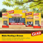 Glad Clear Heavy Duty Plastic Forks Reduced-Plastic Open Handle Break-Resistant Disposable or Reusable Cutlery Parties Camping Everyday Meals Standard Size 24 Count 12 Pack Everyday Events Home Use
